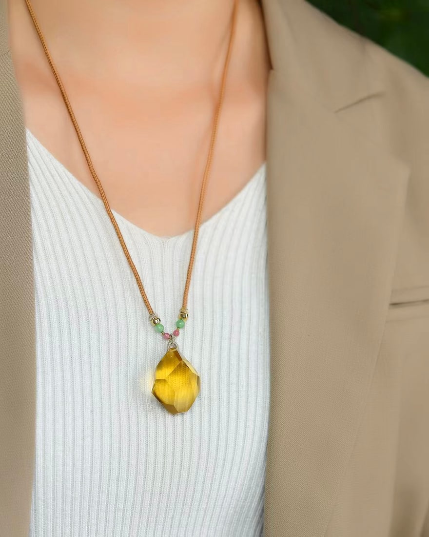 Brazilian Yellow Citrine Faceted Pendant - 6