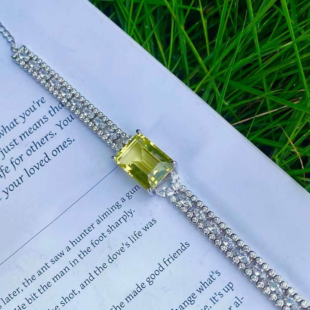 S925 Silver Natural Lemon Crystal Bracelet - 2