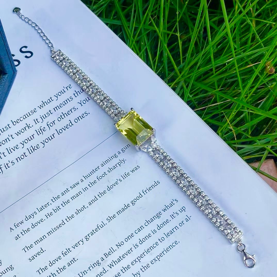 S925 Silver Natural Lemon Crystal Bracelet - 3