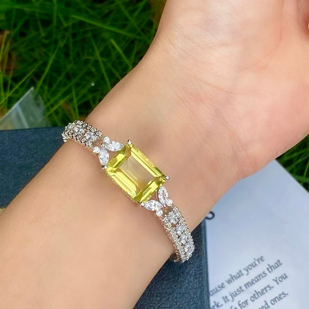 S925 Silver Natural Lemon Crystal Bracelet - 5
