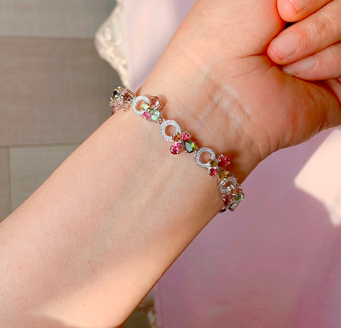 S925 Silver Natural Tourmaline Bracelet - 2