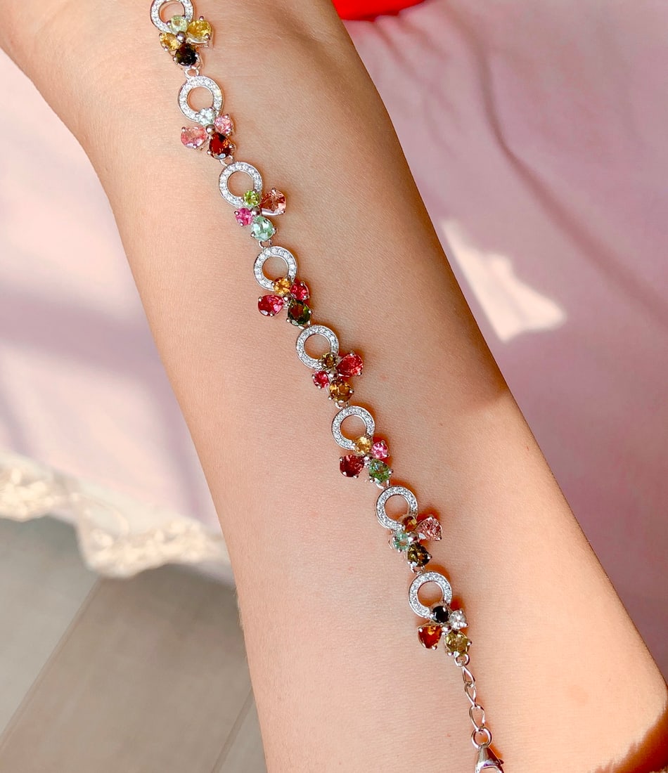 S925 Silver Natural Tourmaline Bracelet - 4
