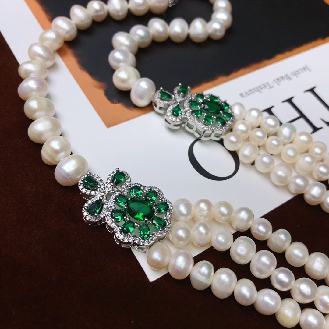 Multi-layered natural white pearl necklace - 3