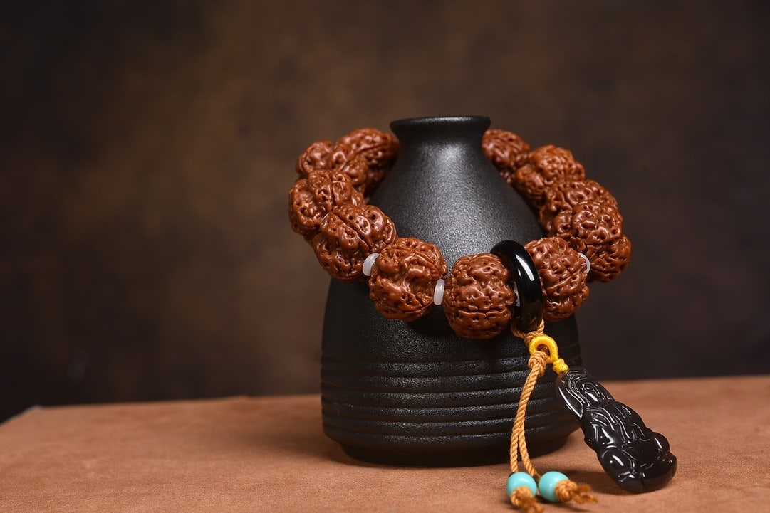 Vajra Bodhi Seed with Obsidian Bracelet - 6