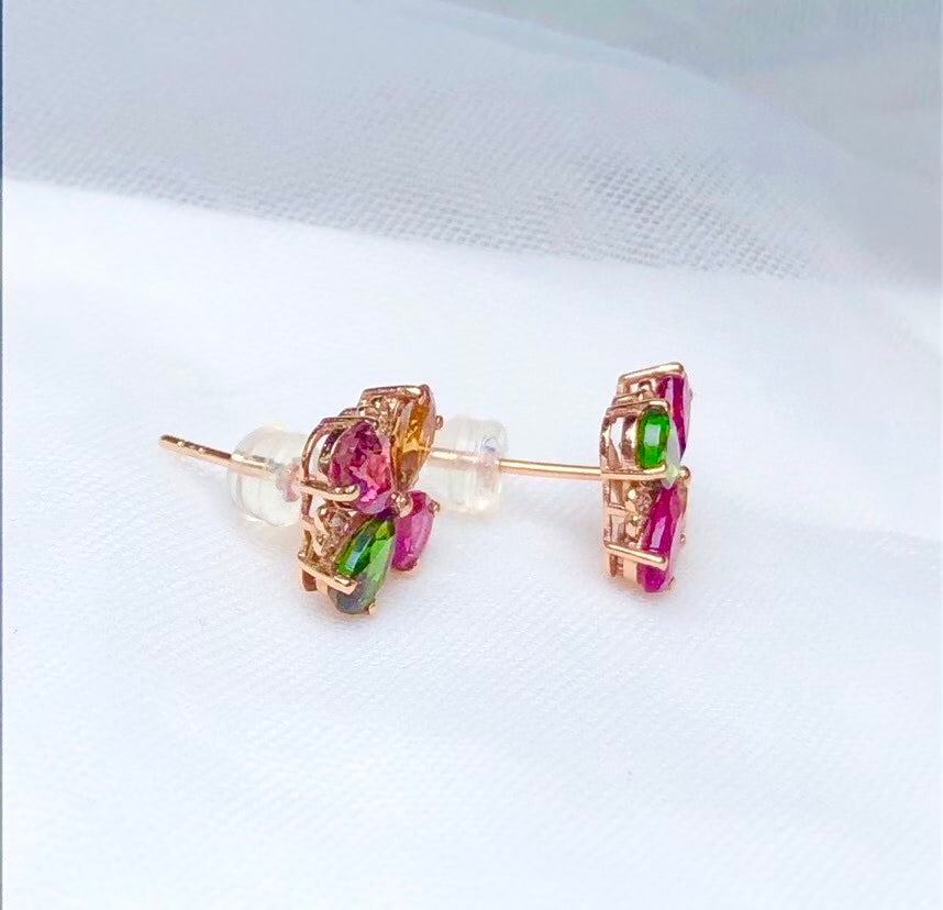 18k Gold Natural Tourmaline Clover Earrings - 5