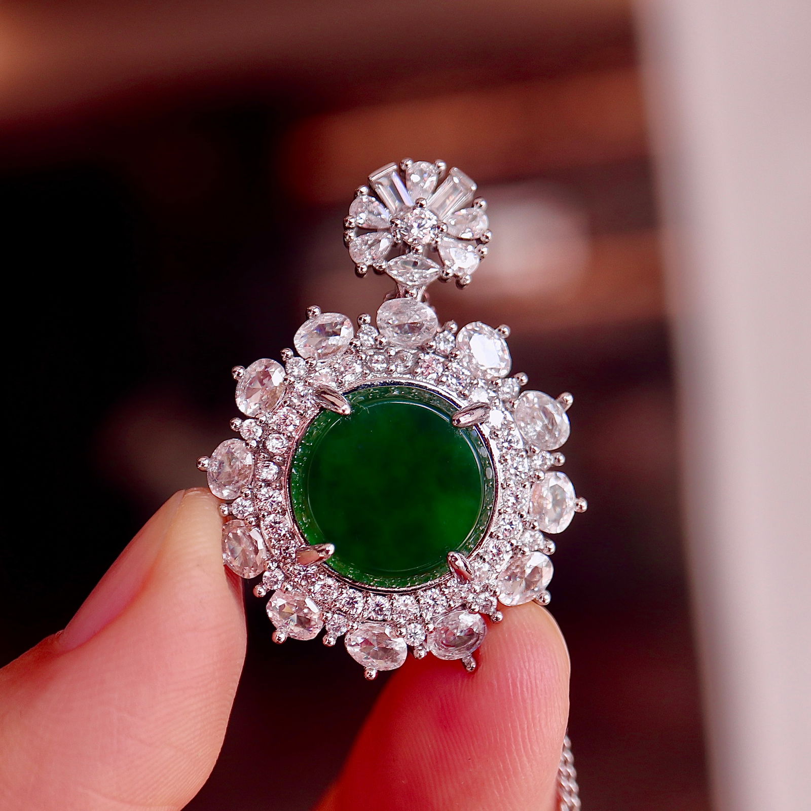 Natural jadeite round pendant - 7