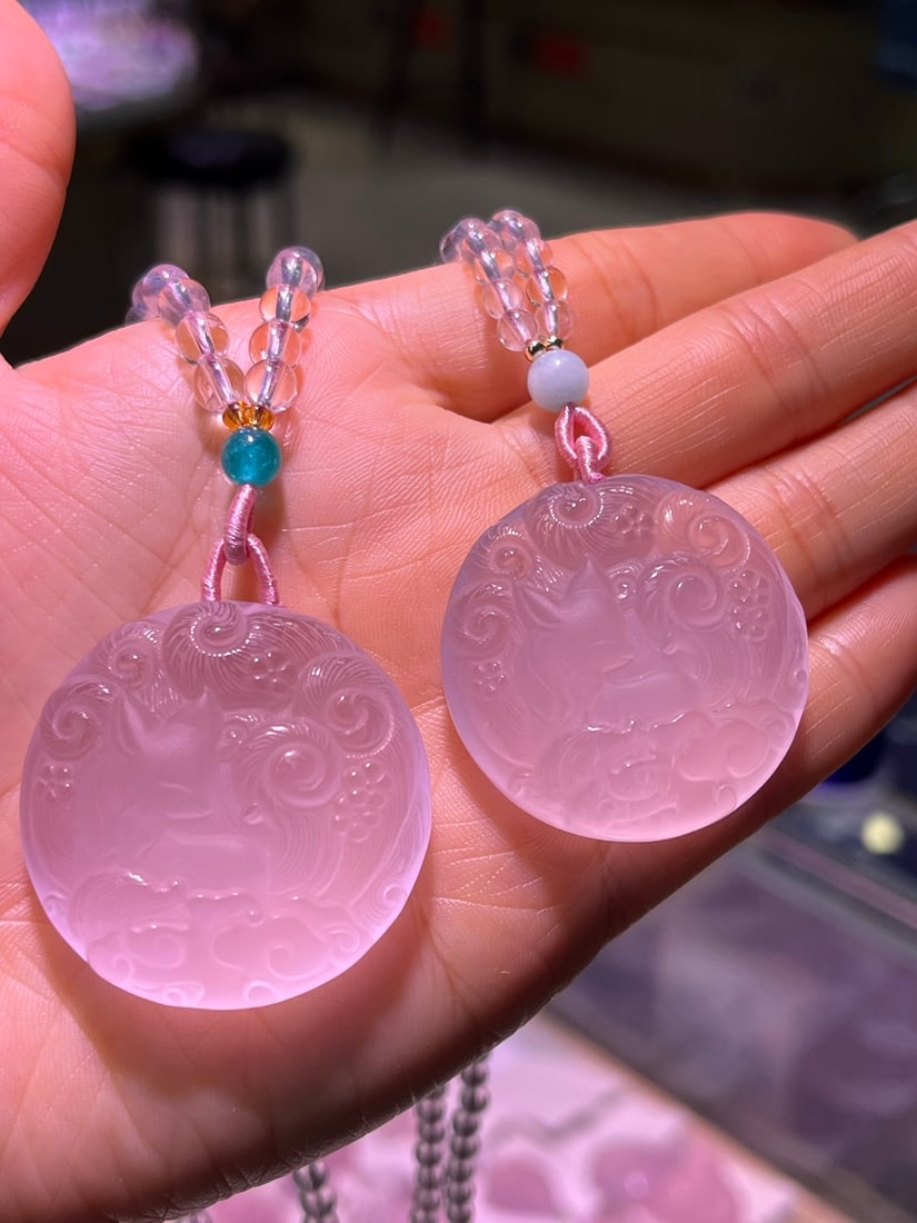 Natural starlight powder nine-tailed fox pendant - 2