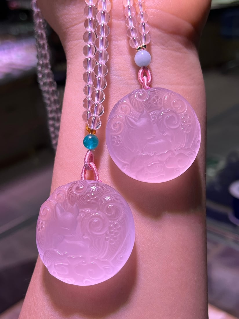 Natural starlight powder nine-tailed fox pendant - 4