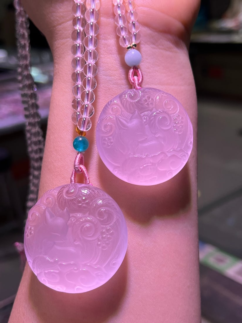 Natural starlight powder nine-tailed fox pendant - 5