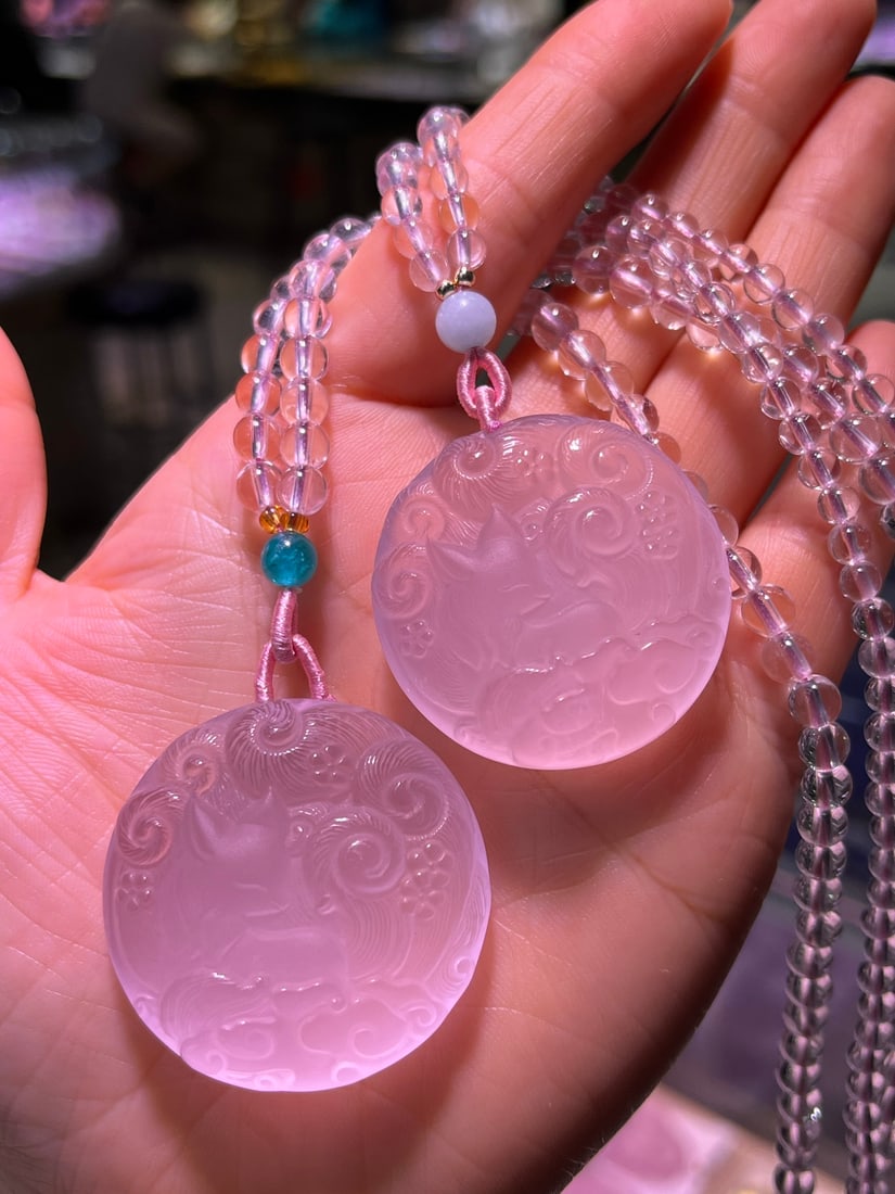 Natural starlight powder nine-tailed fox pendant - 6