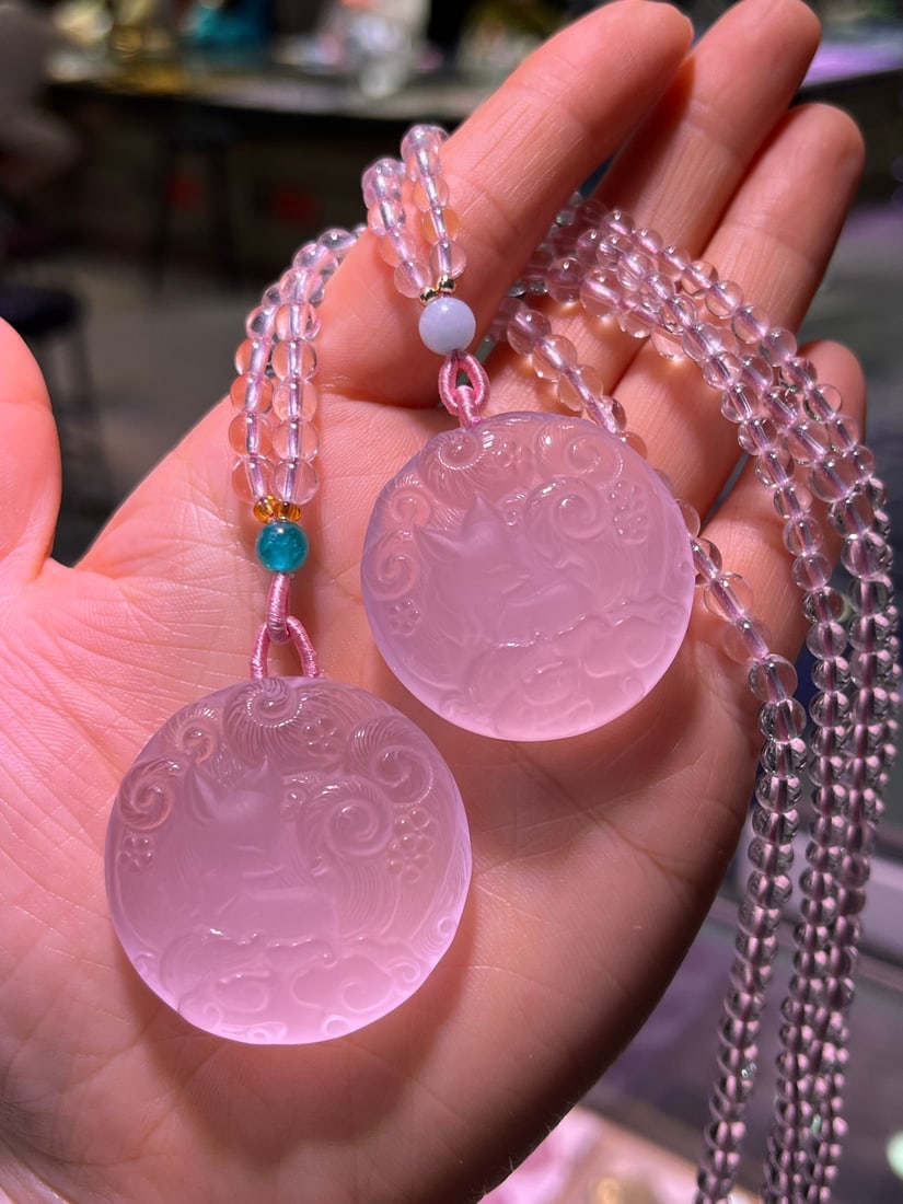 Natural starlight powder nine-tailed fox pendant - 7