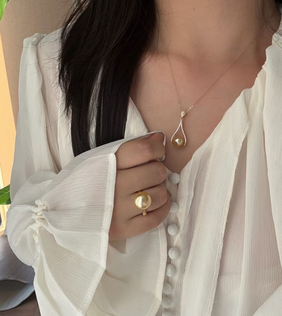 Sterling Silver Golden Pearl Pendant - 3