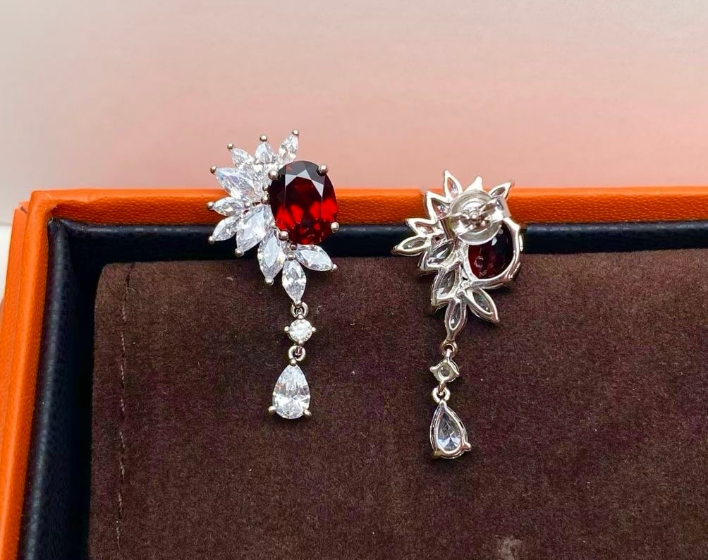 S925 Silver Natural Garnet Earrings - 3