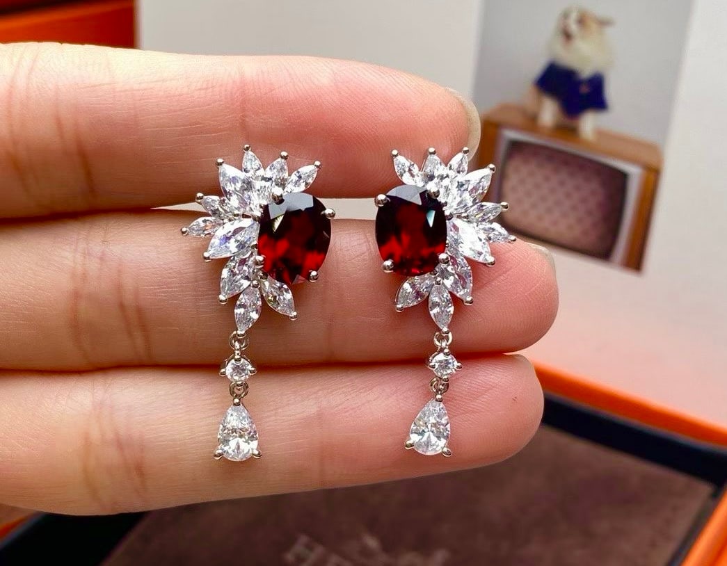 S925 Silver Natural Garnet Earrings - 4