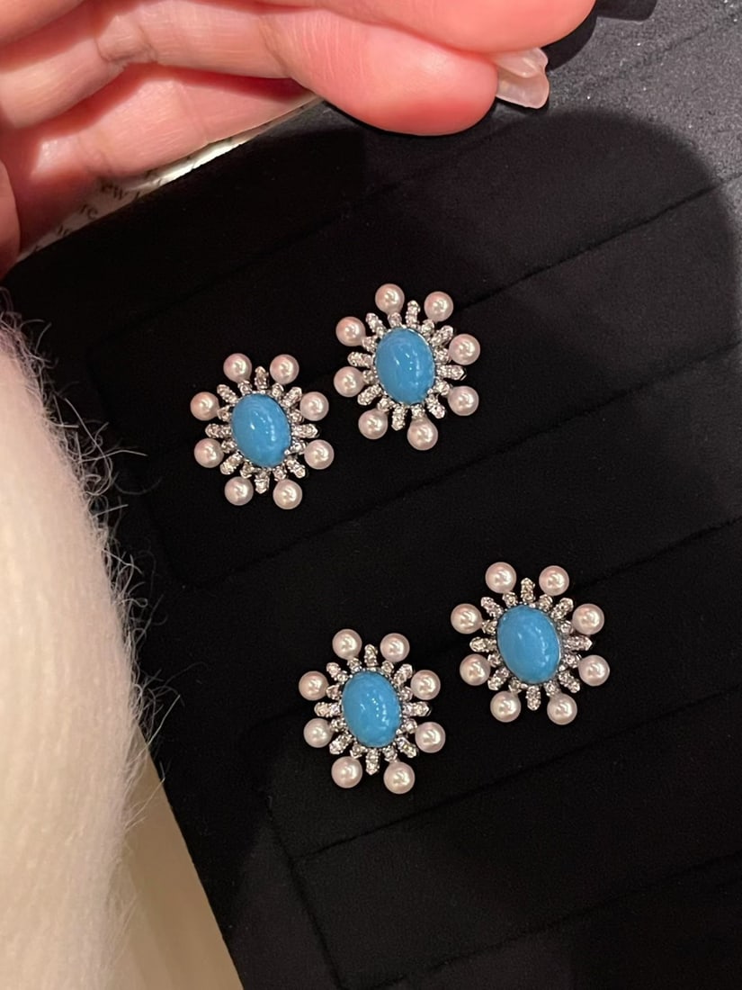 Turquoise and pearl earrings - 2