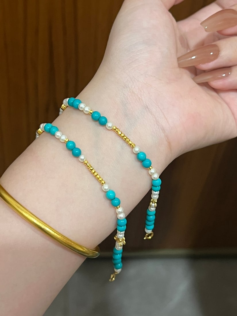 Turquoise and pearl bracelet - 3