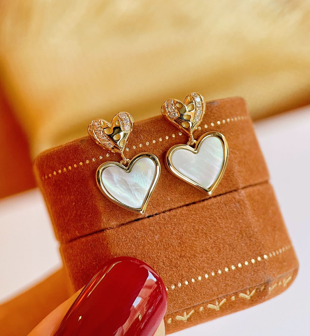 18k Diamond Heart Earrings - 2