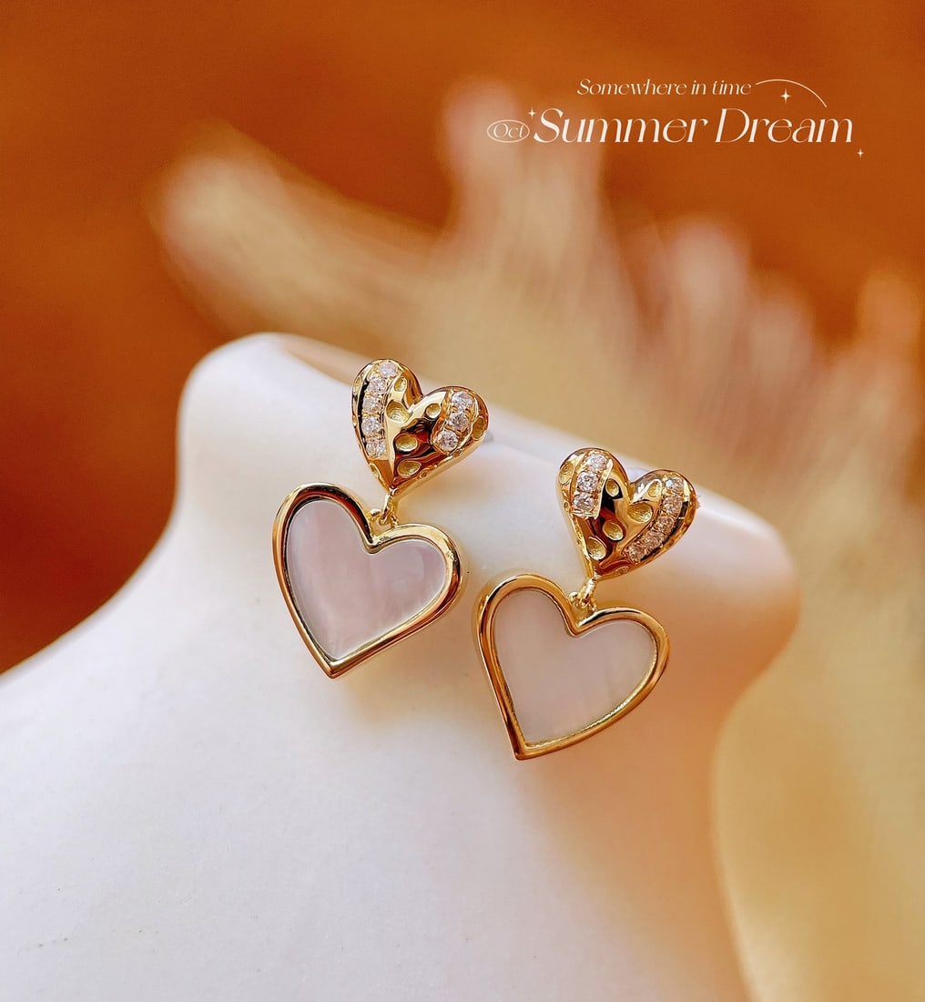 18k Diamond Heart Earrings - 3
