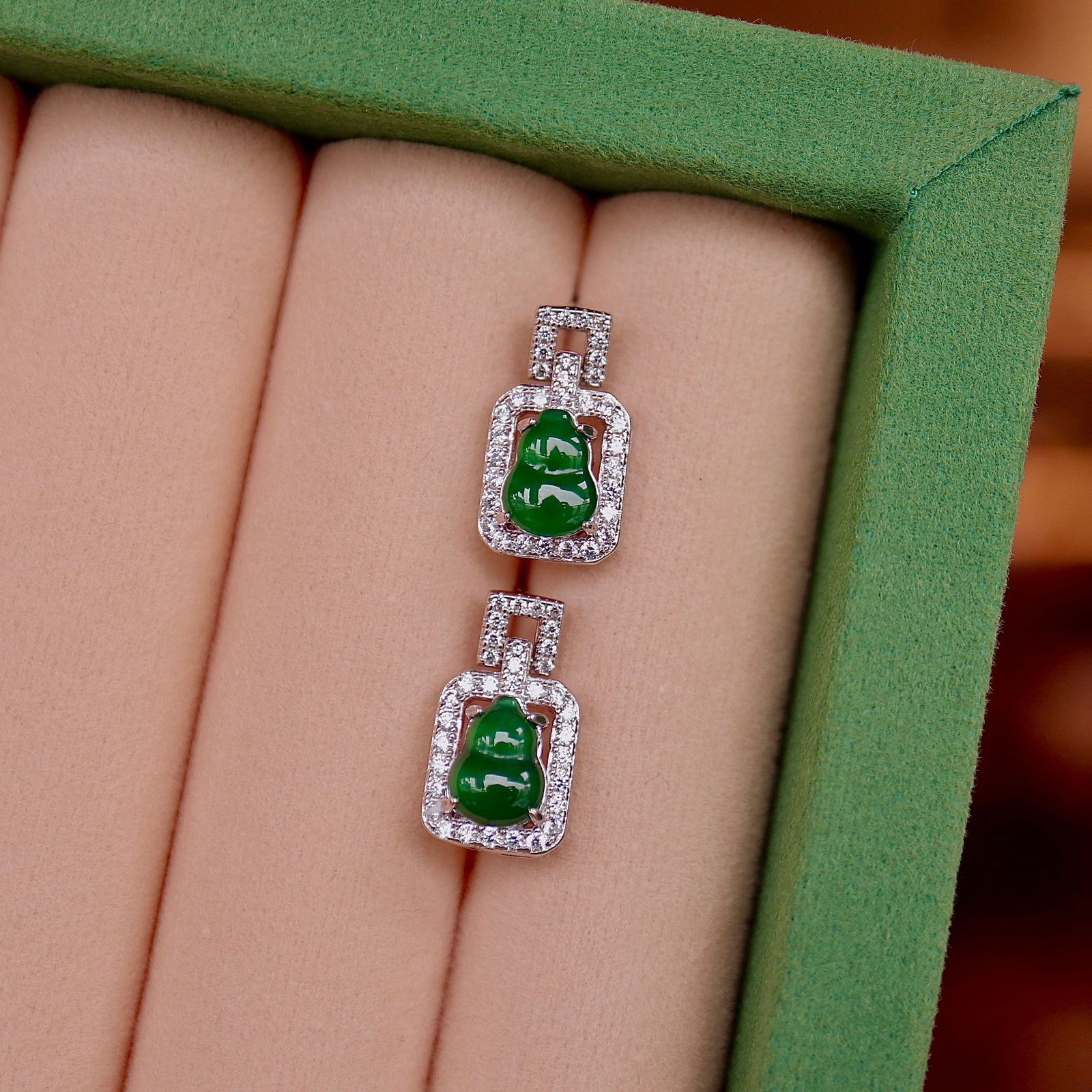 S925 Silver Natural jade gourd earrings - 2
