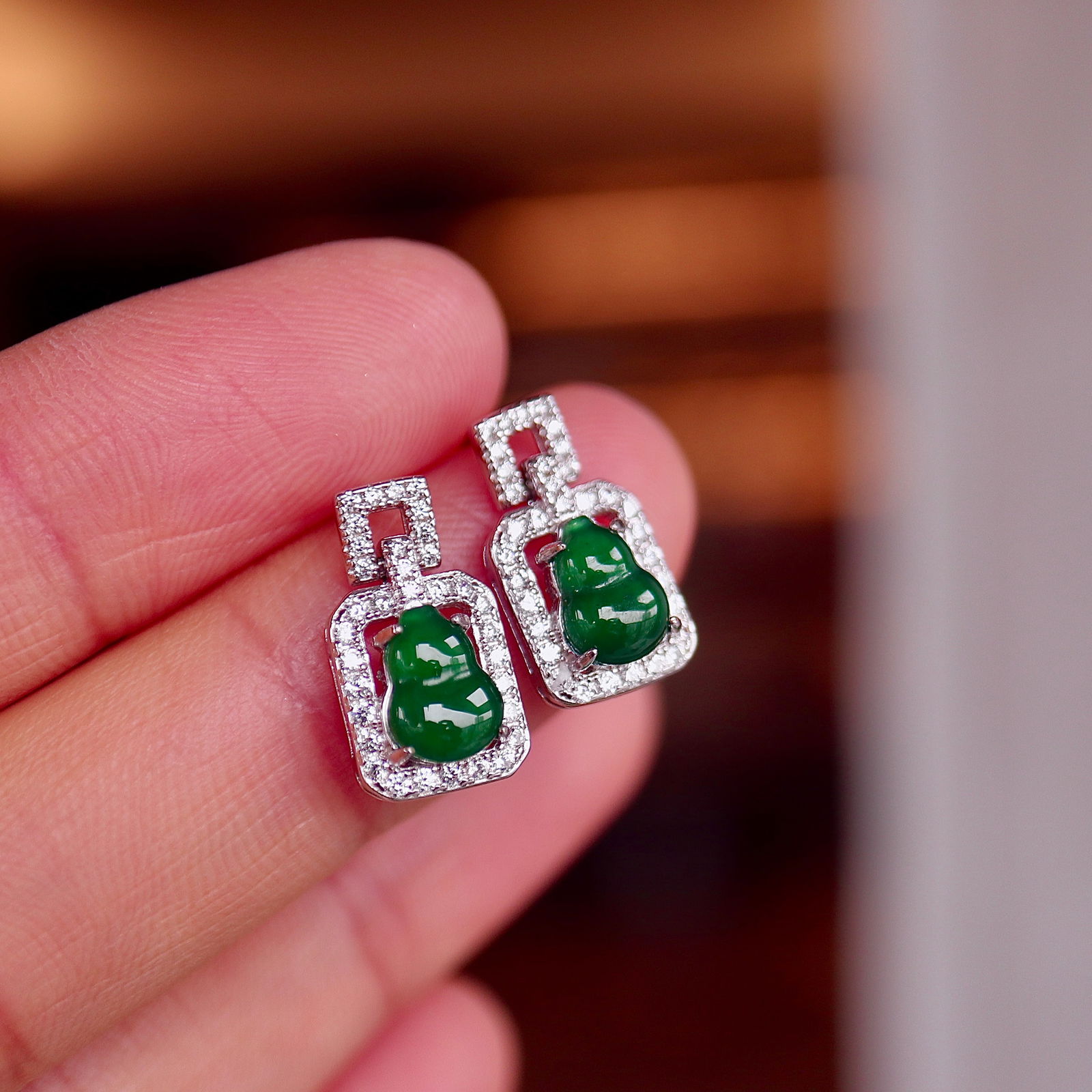 S925 Silver Natural jade gourd earrings - 5