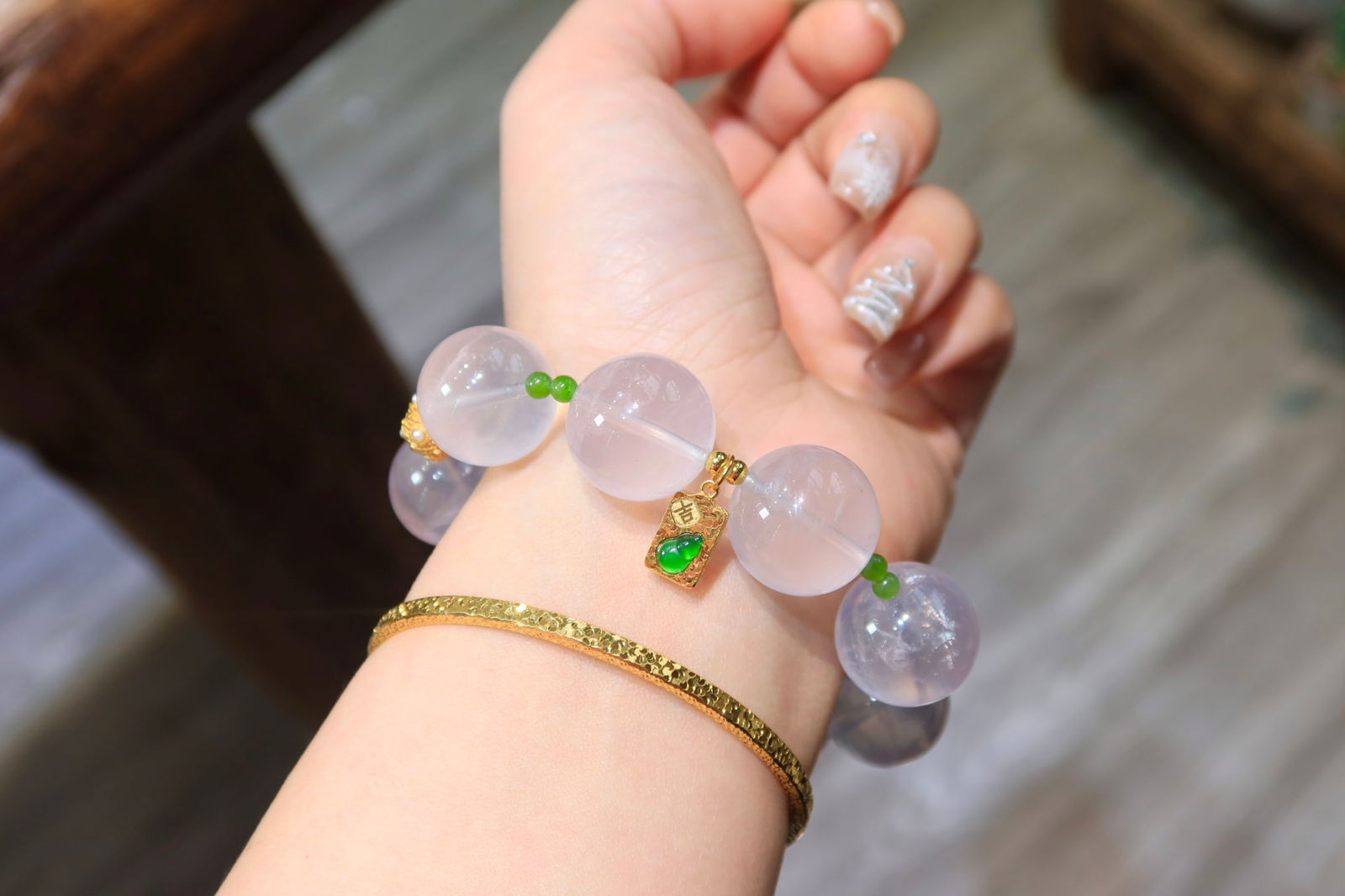 Natural rose quartz bracelet - 4