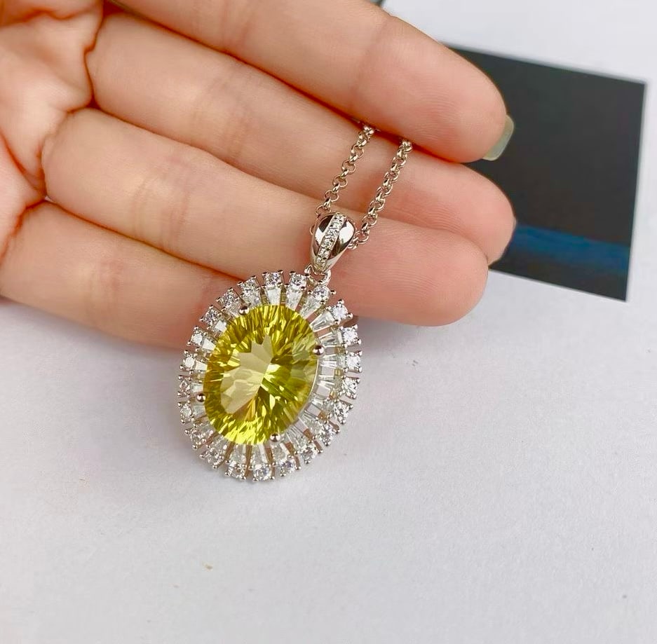 Silver with Natural Lemon Crystal Pendant - 2
