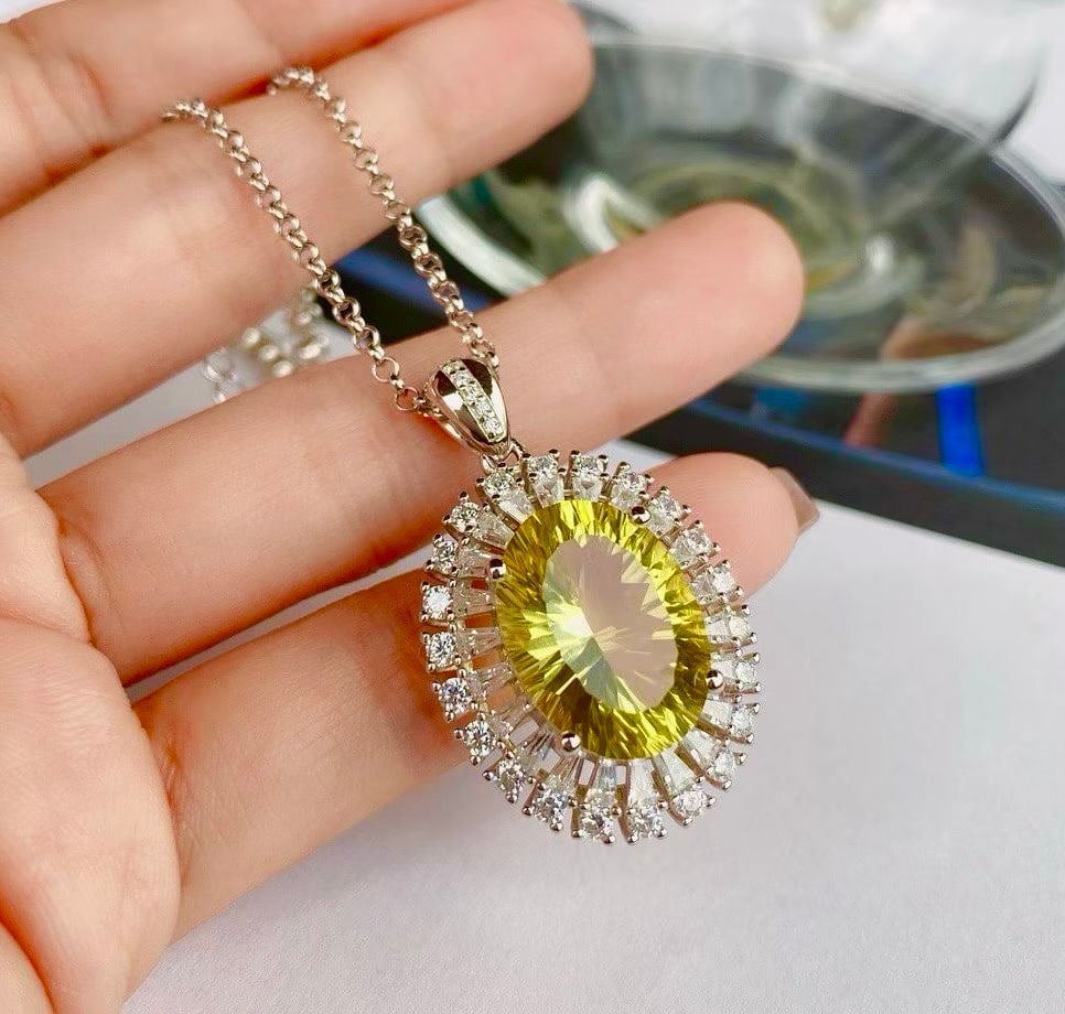 Silver with Natural Lemon Crystal Pendant - 3