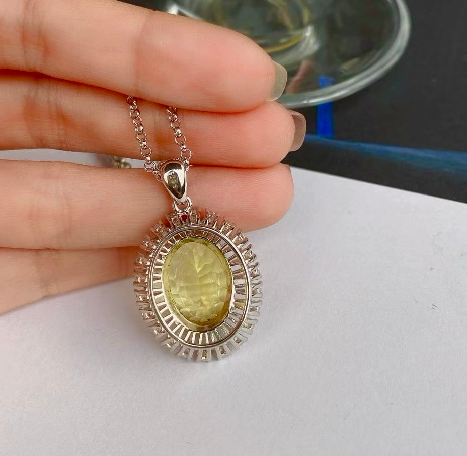 Silver with Natural Lemon Crystal Pendant - 4