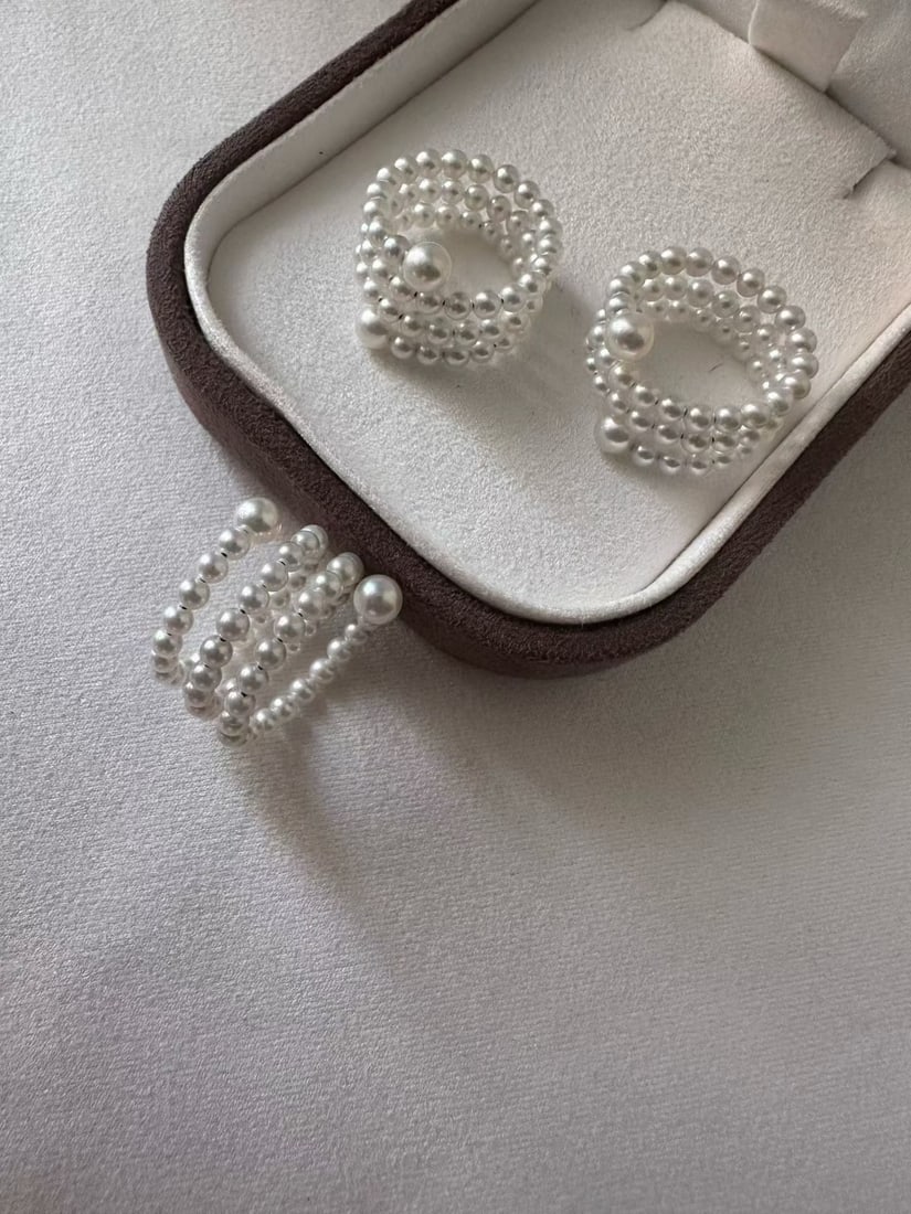 Natural pearl three-strand ring - 3