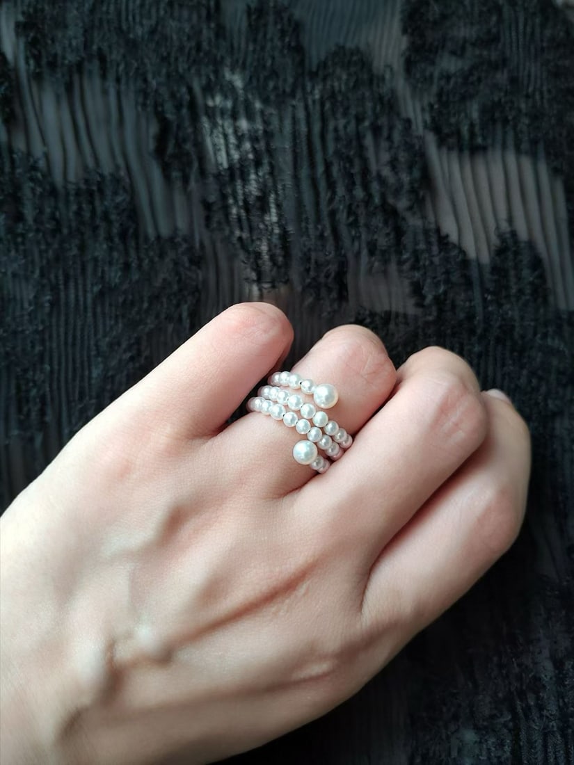 Natural pearl three-strand ring - 6