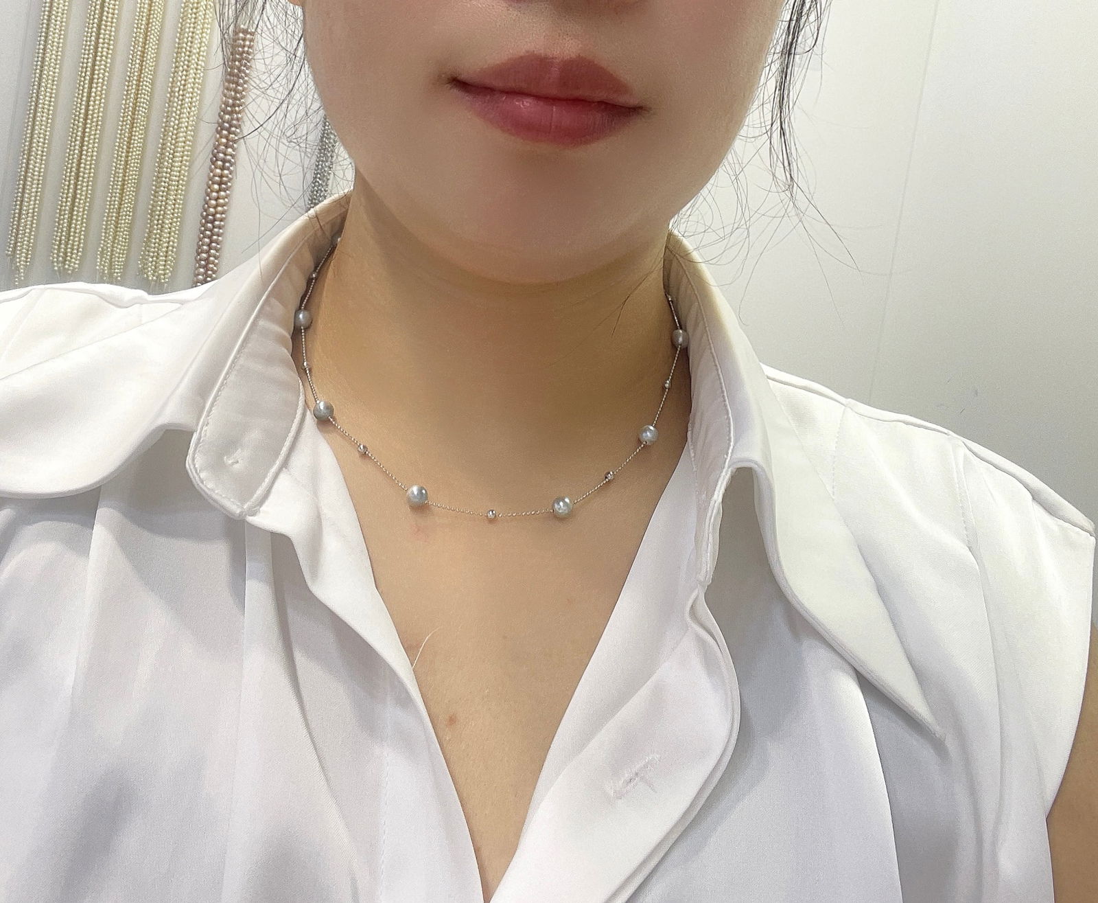 S925 Sterling Silver Pearl Necklace with a Gemstone Sheen - 8