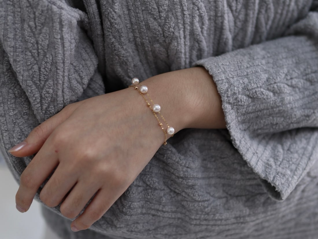 18K Gold Seawater Pearl Double-Layer Starry Sky Bracelet - 2