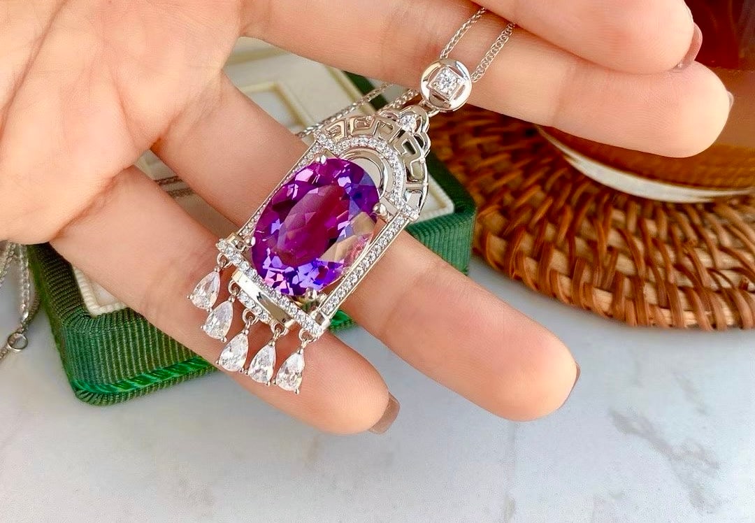 925 Silver Natural Amethyst Pendant - 2