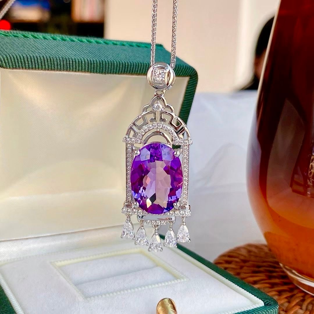 925 Silver Natural Amethyst Pendant - 4