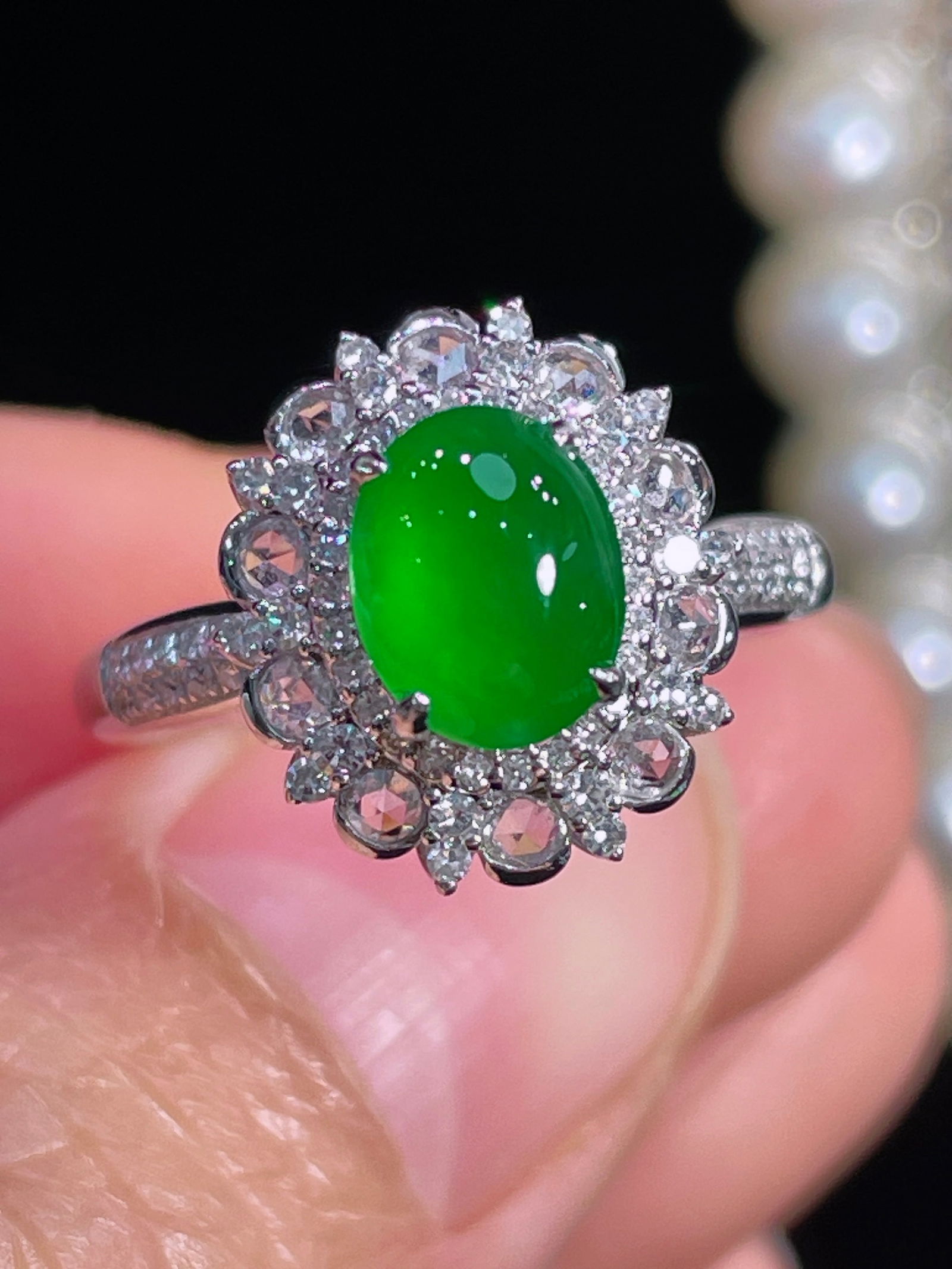 18k Gold Diamond Jadeite Ring - 2