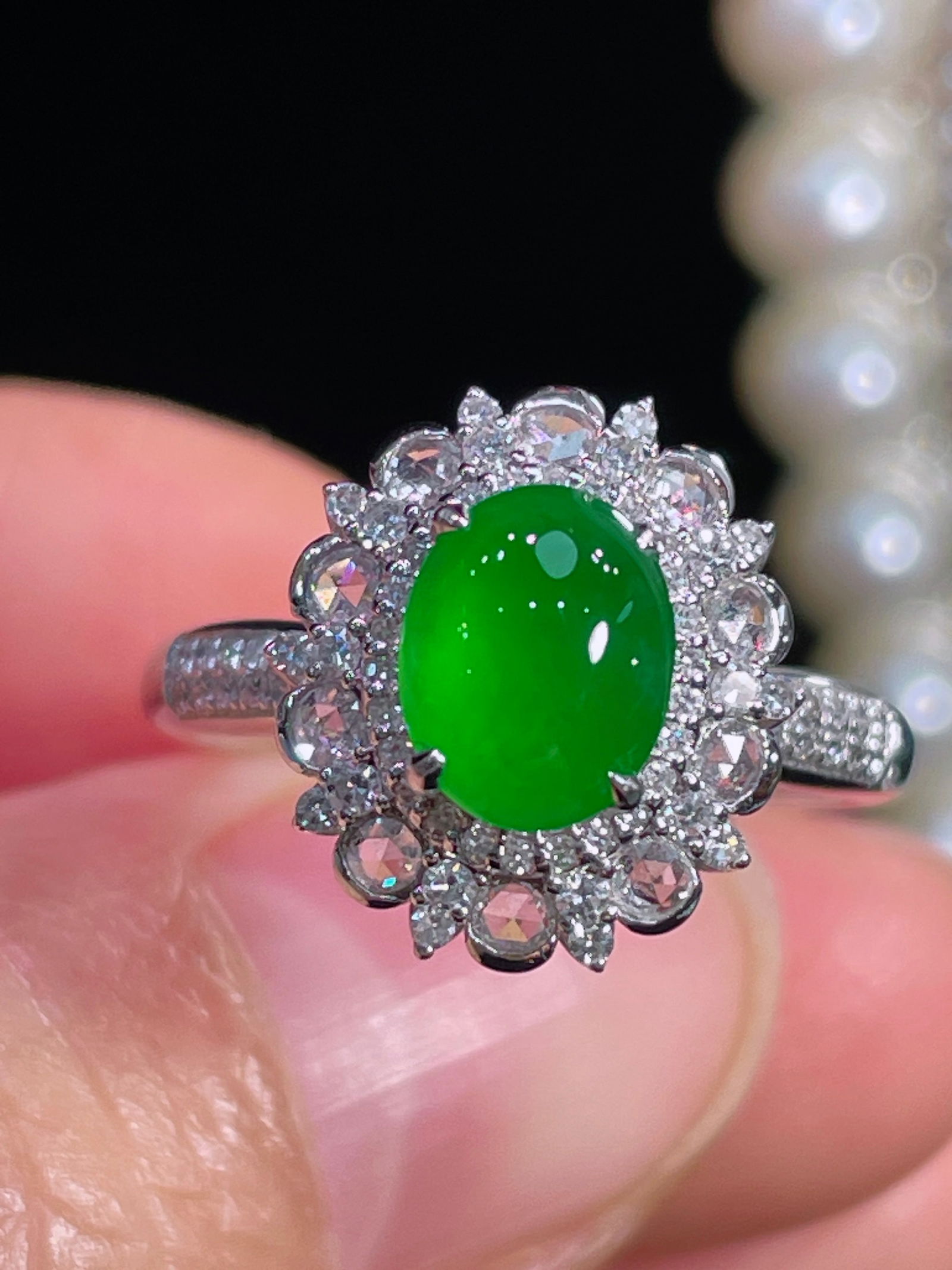 18k Gold Diamond Jadeite Ring - 3