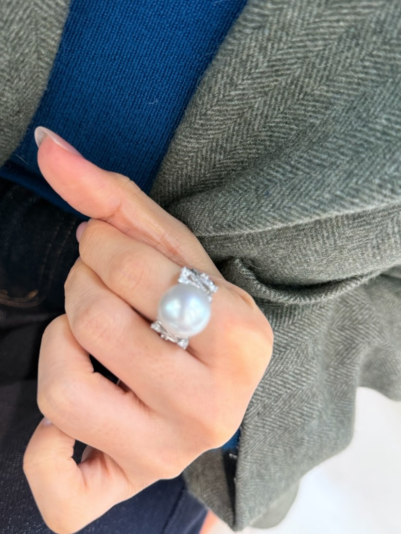 S925 Sterling Silver White Pearl Ring - 5