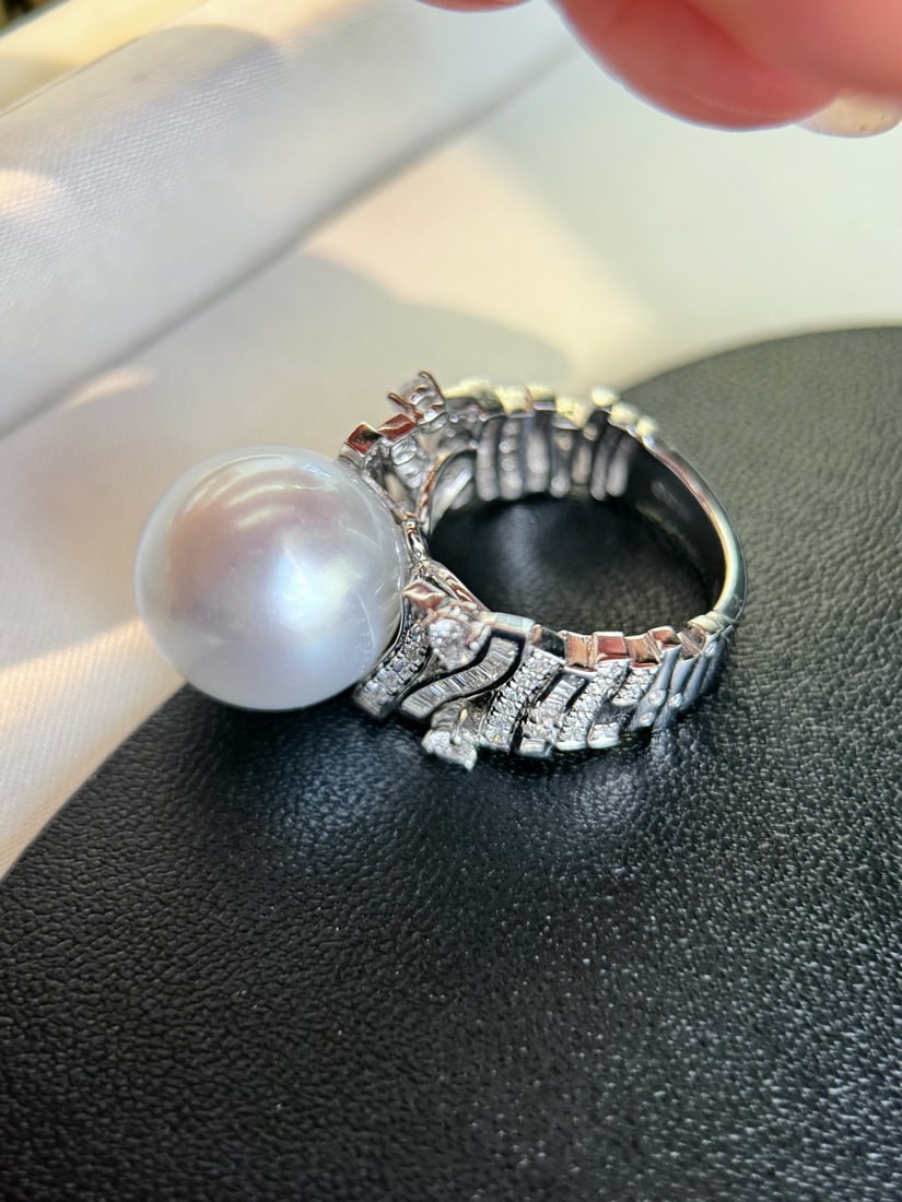 S925 Sterling Silver White Pearl Ring - 7
