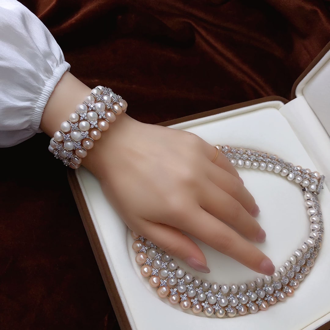 Luxury Set Natural Pearl Necklace and Bracelet - 2