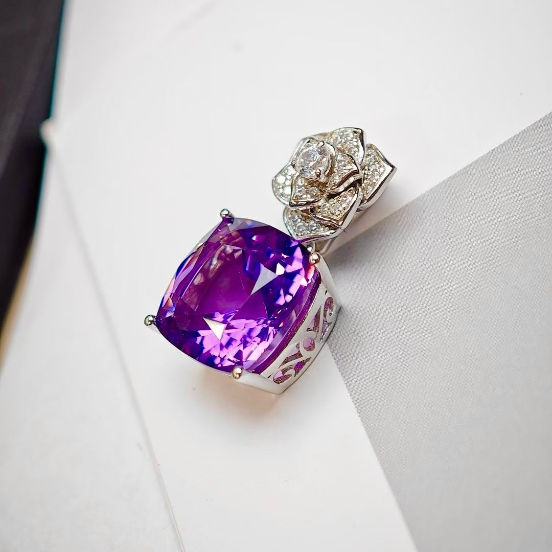 925 Silver Natural Amethyst Rose Set - 3