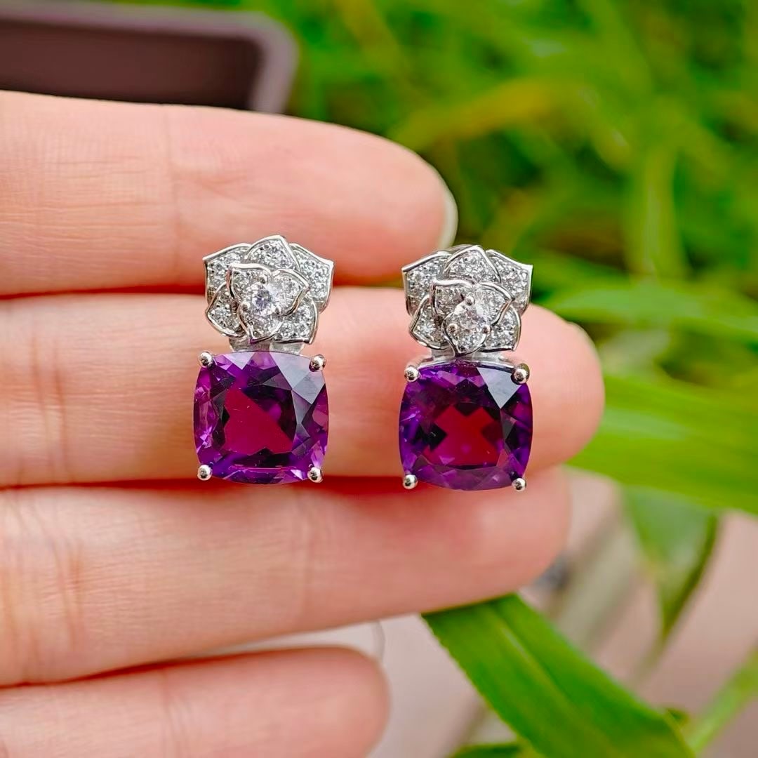 925 Silver Natural Amethyst Rose Set - 4