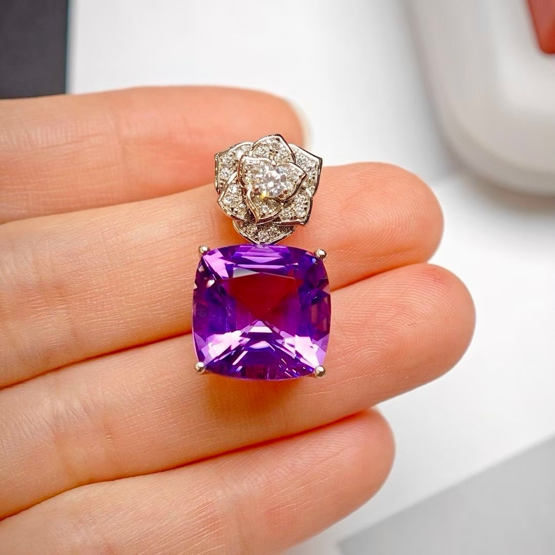 925 Silver Natural Amethyst Rose Set - 7