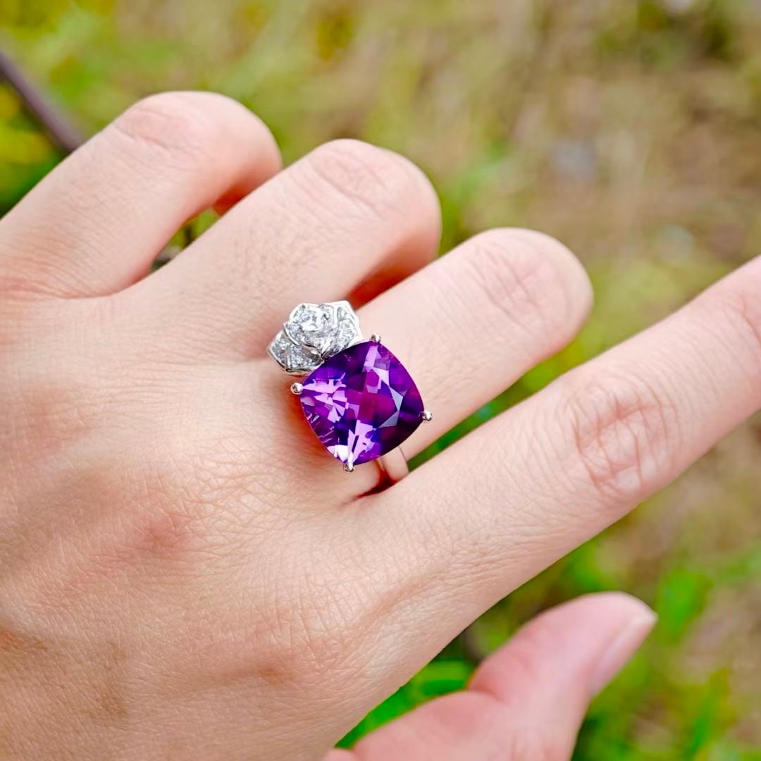 925 Silver Natural Amethyst Rose Set - 8