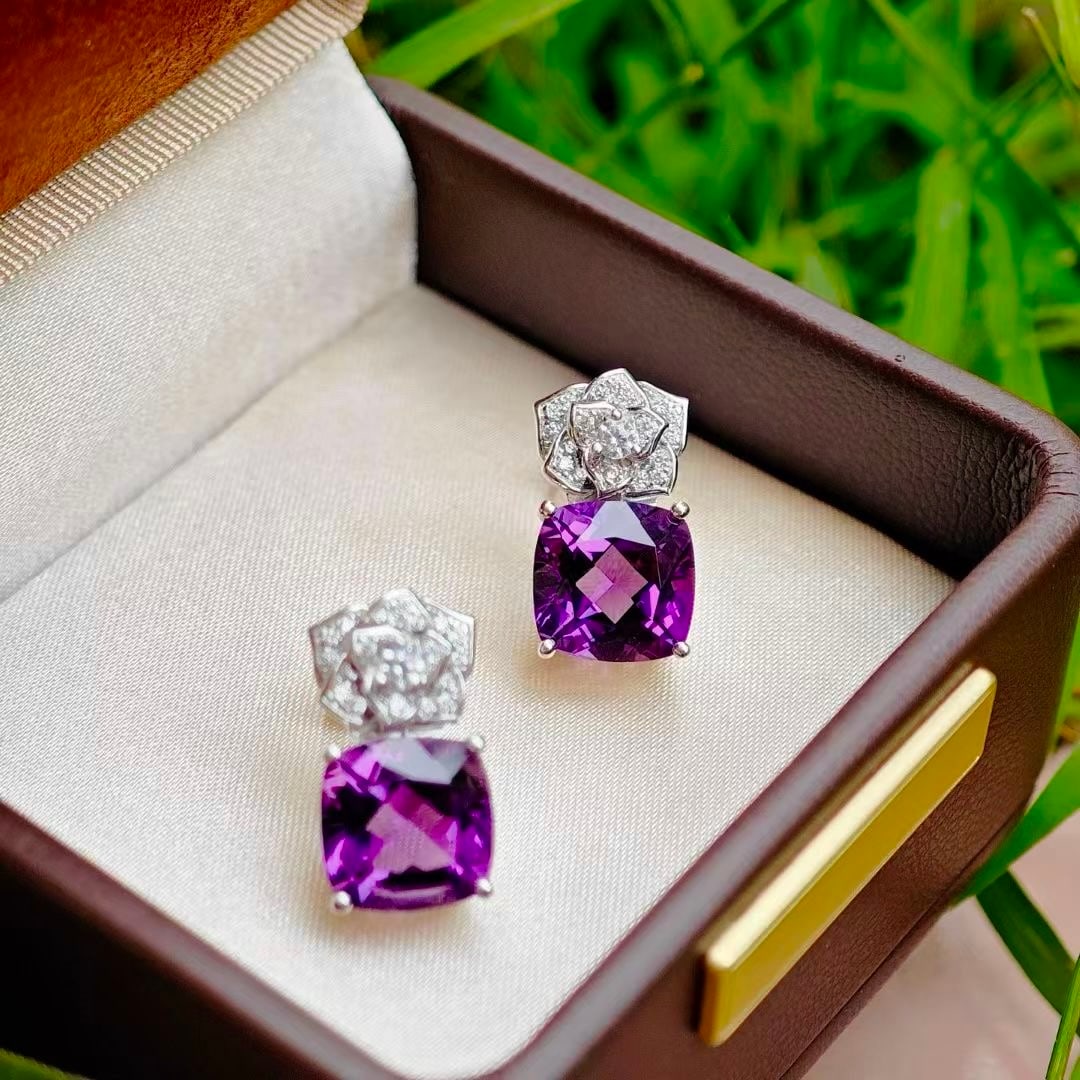 925 Silver Natural Amethyst Rose Set - 9