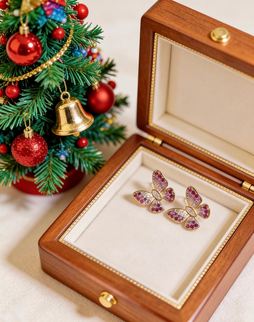 18k Natural Diamond Gradient Pink-Blue Sapphire Butterfly Earrings - 5