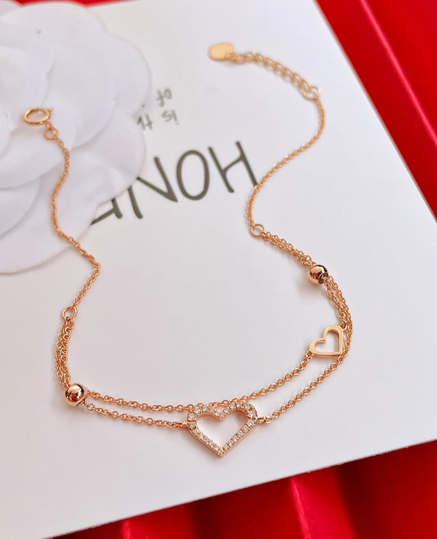 18k Diamond Double Heart Bracelet - 3