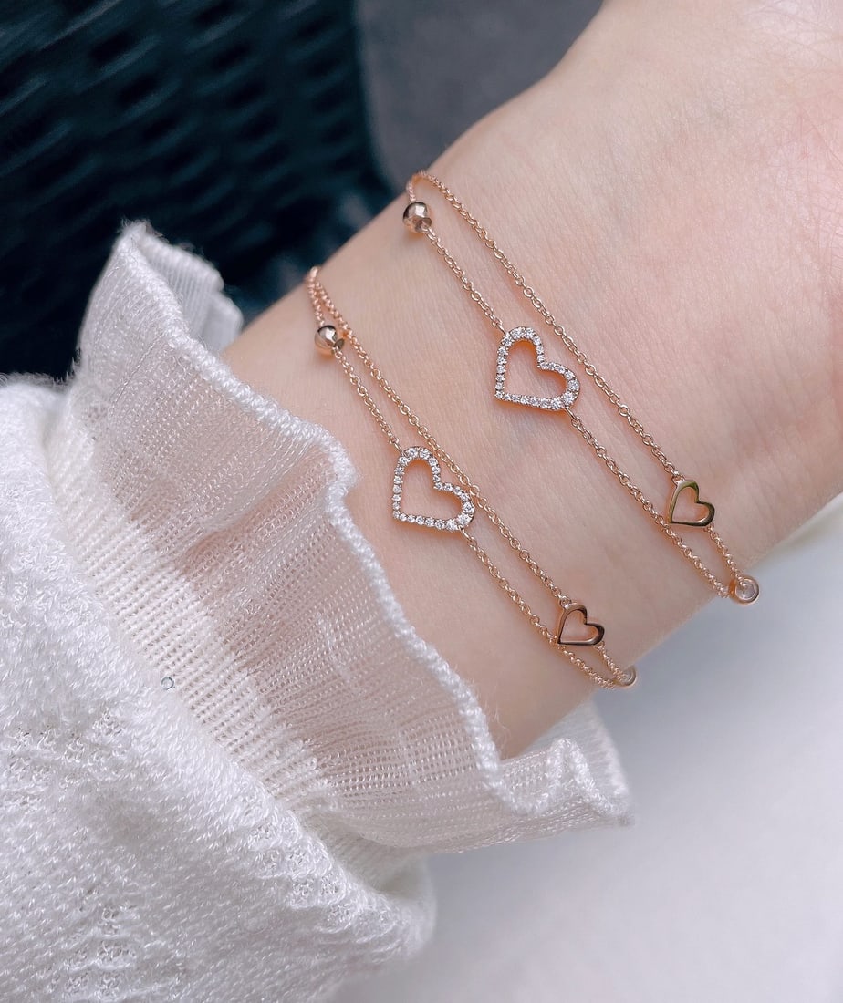 18k Diamond Double Heart Bracelet - 6