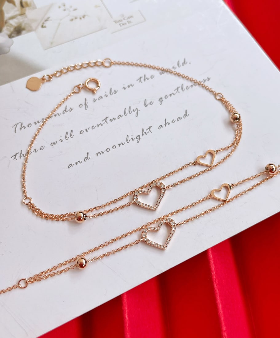 18k Diamond Double Heart Bracelet - 7