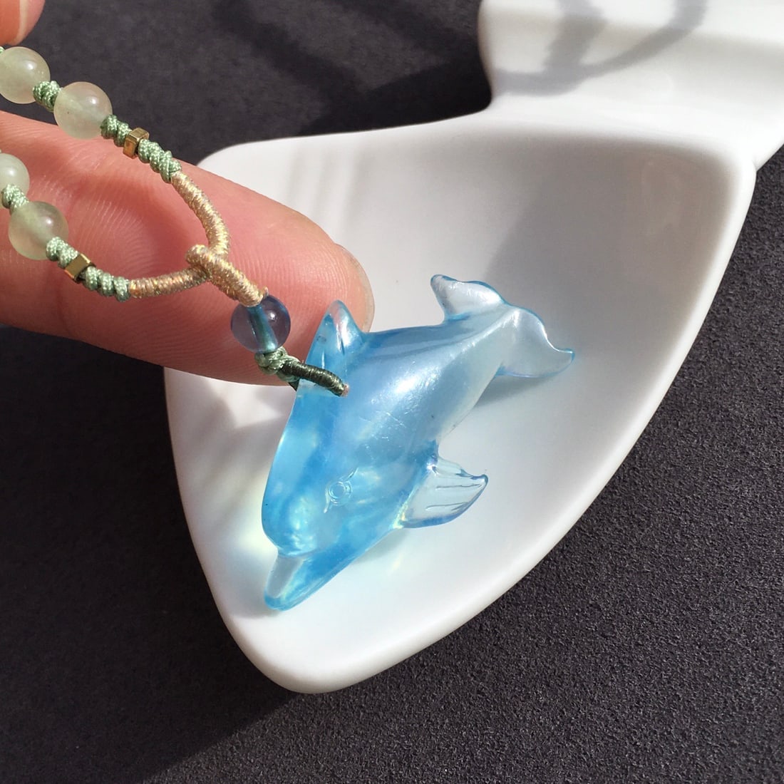 Aquamarine Carved Dolphin Pendant - 5