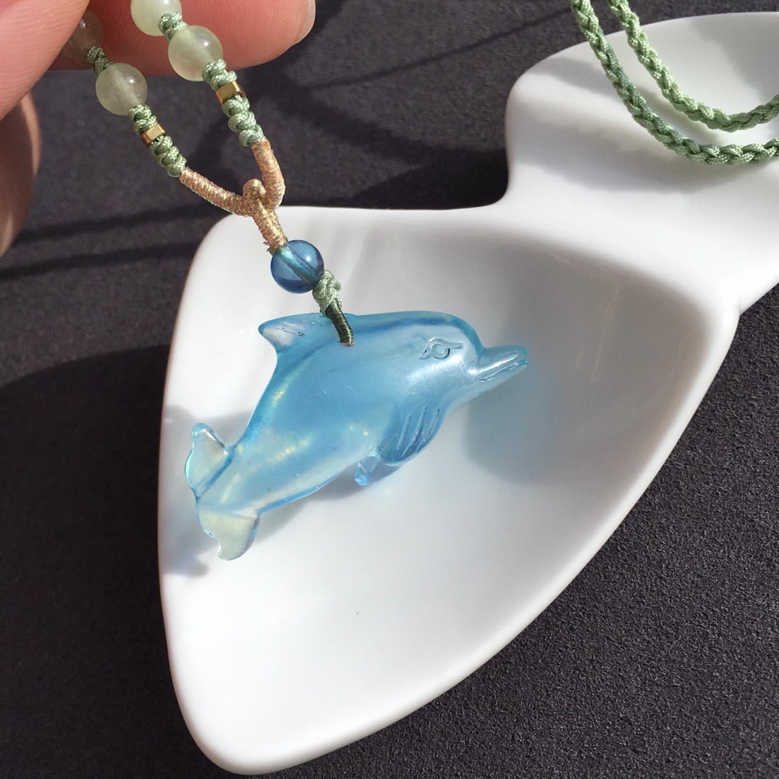 Aquamarine Carved Dolphin Pendant - 6